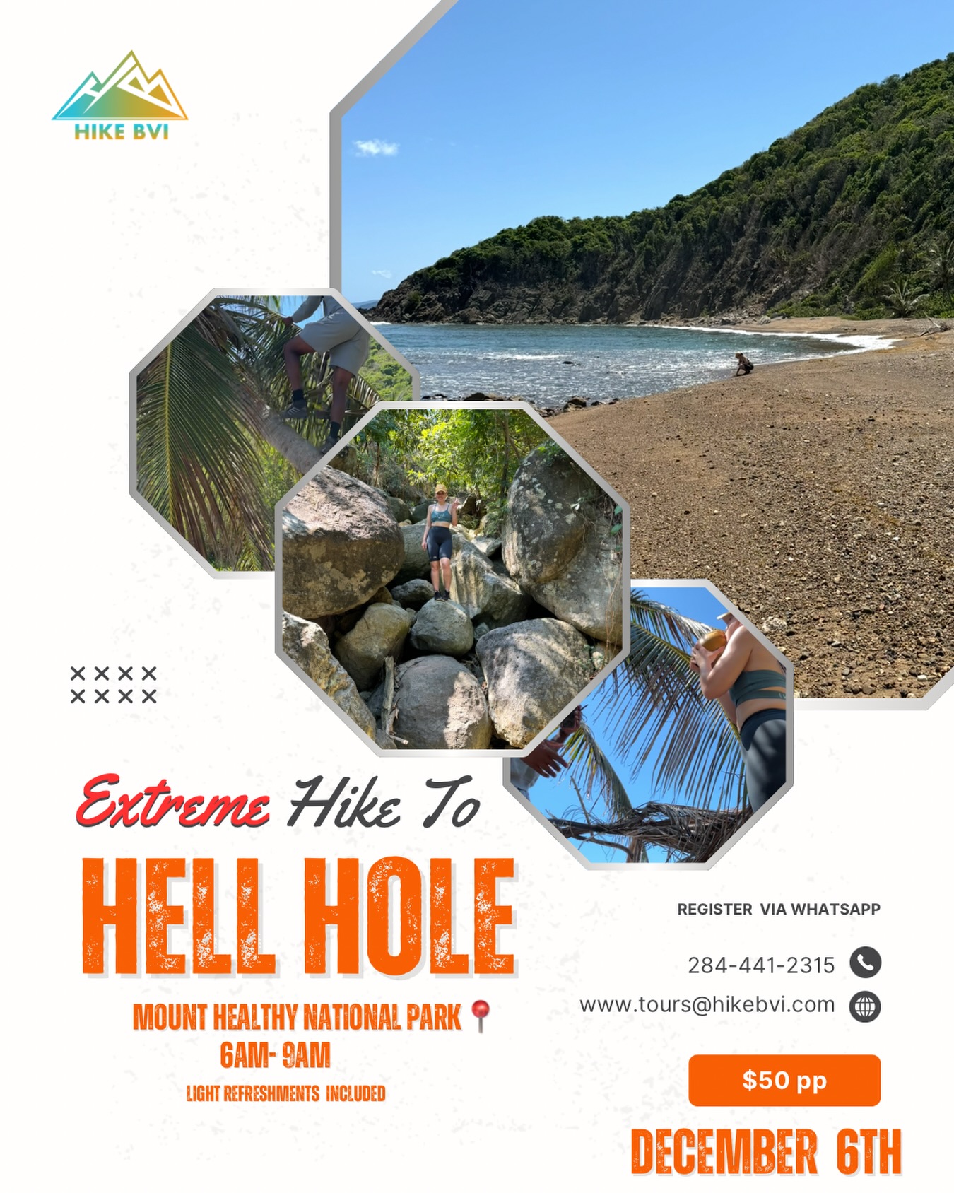 Over the past five years, Hike BVI has been cultivating our hiking community! With our regular hikes reaching maximum capacity, we’re excited to elevate the experience with extreme hikes! Join us as we gear up to explore Hell Hole! #hikebvi